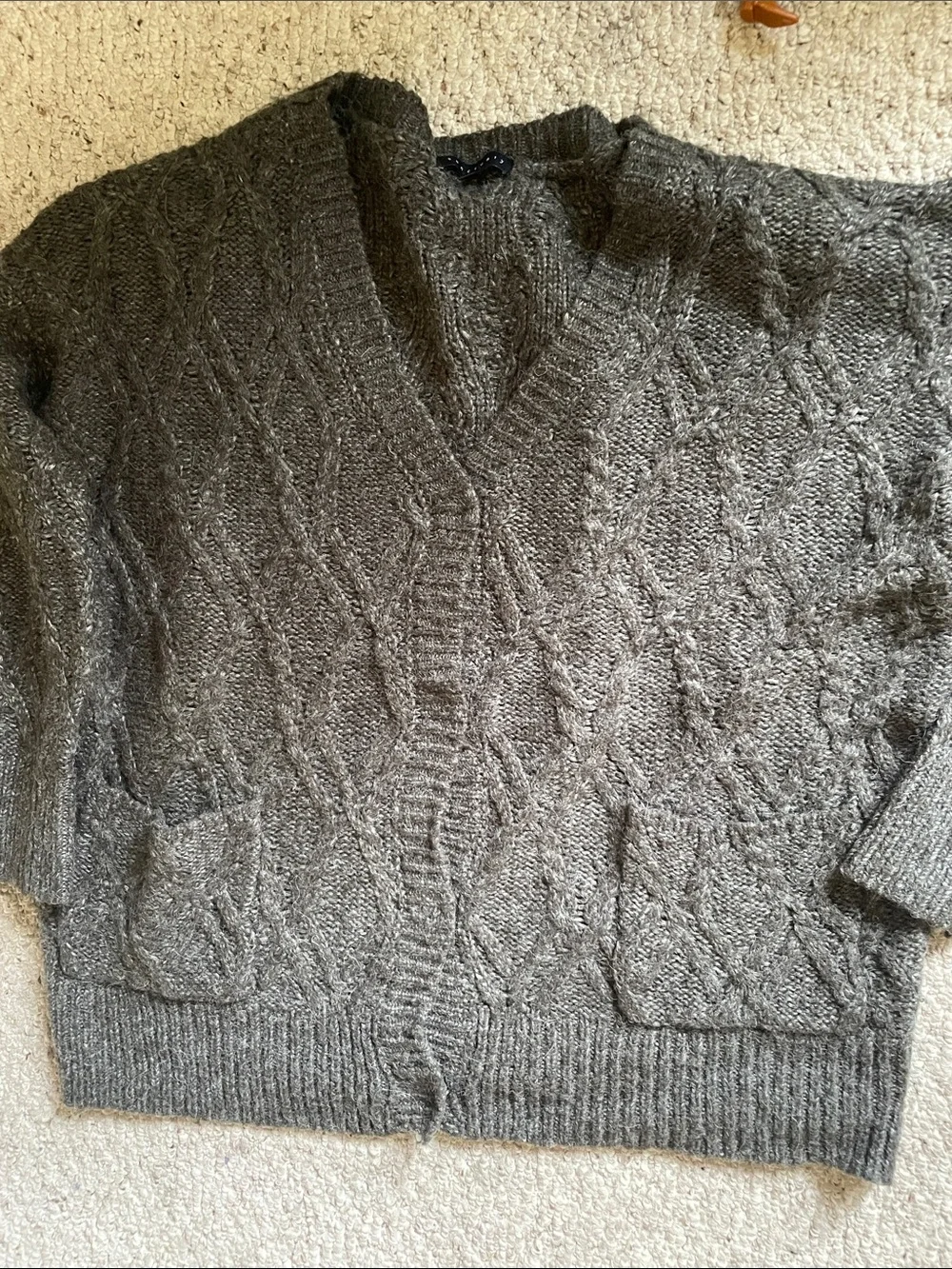 Sanctuary Dark Chunky Oversized Alpaca Wool Cable Knit OpenFront cardigan